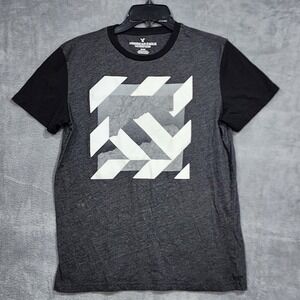 American‎ Eagle Outfitters Mens T-Shirt Gray Black Geometric Graphic Size Medium